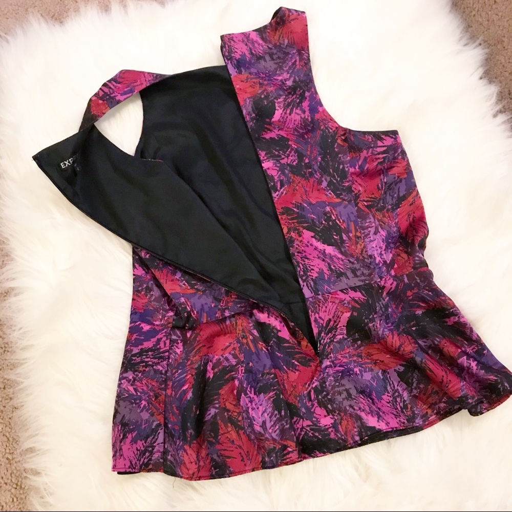 EXPRESS purple red pink peplum sleeveless top - Picture 4 of 7